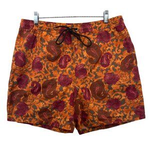 Joseph Abboud Mens Swim Trunks Sz M Orange Paisley Modern Floral Cotton/Nylon